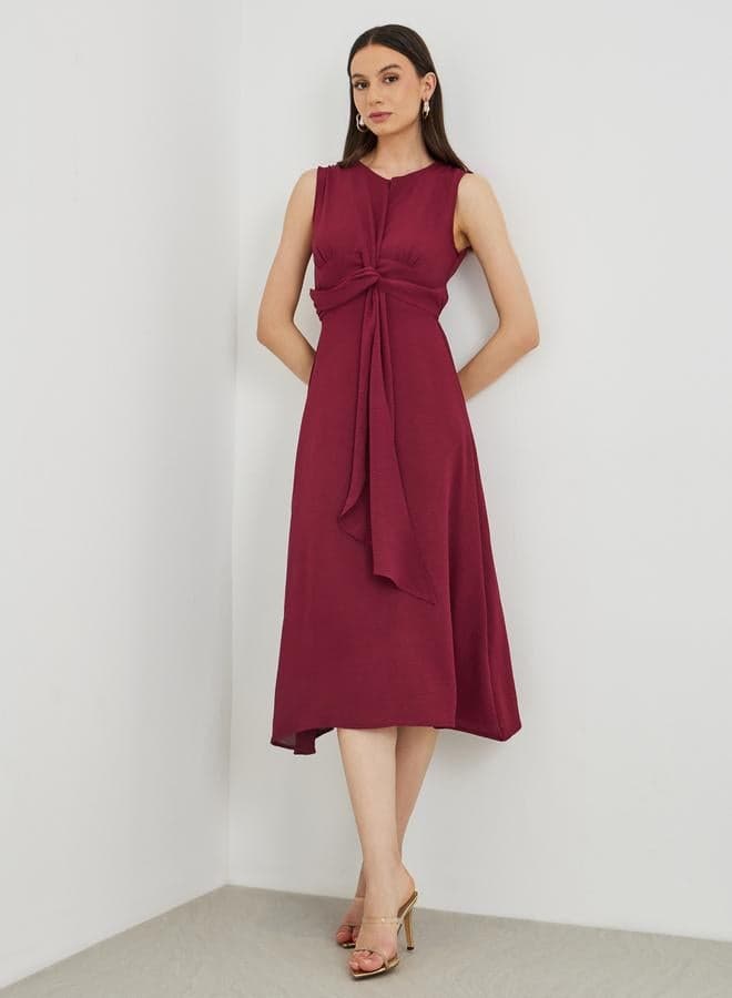 Sleeveless Twist Front A-Line Midi Dress