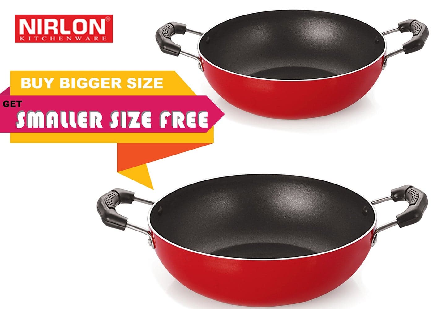 NIRLON Non-Stick Aluminium Cookware Set, 2-Pieces, Red (2.6mm_KD12_KD14)