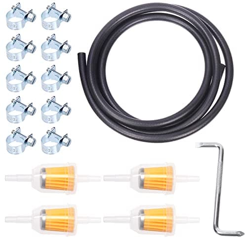 Swpeet 16Pcs 5/16 Inch ID Fuel Line Set, 2 Meter-6.5 Feet Length Black Fuel Line Hose with Fuel Filters, 10Pcs Zinc Plated Mini Fuel Injection Line Style Hose Clamp and Z-shape Wrench