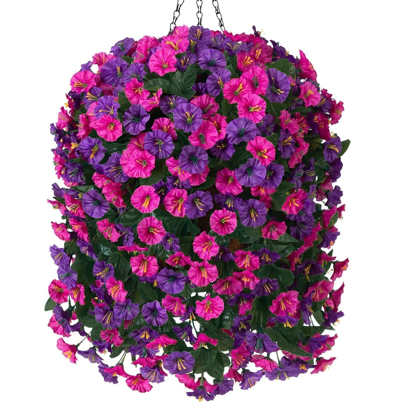 MJFloria Artificial Fake Flowers Plants Hanging Baskets for Outdoor Outside Faux Silk Hanging White Morning Glory Trailing Vines UV Resistant Look Real for Porch Patio Home Decoration