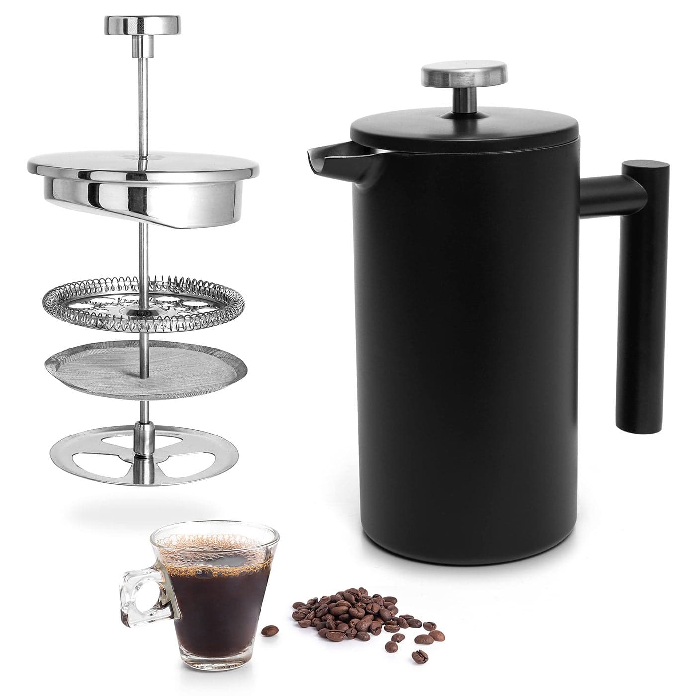 Mixpresso Black Stainless Steel French Press Coffee Maker 26 Oz 770 ml Double Wall Insulated French Press Stainless Steel Easy Clean Tea Brewer Easy Press Durable Metal Coffee Press