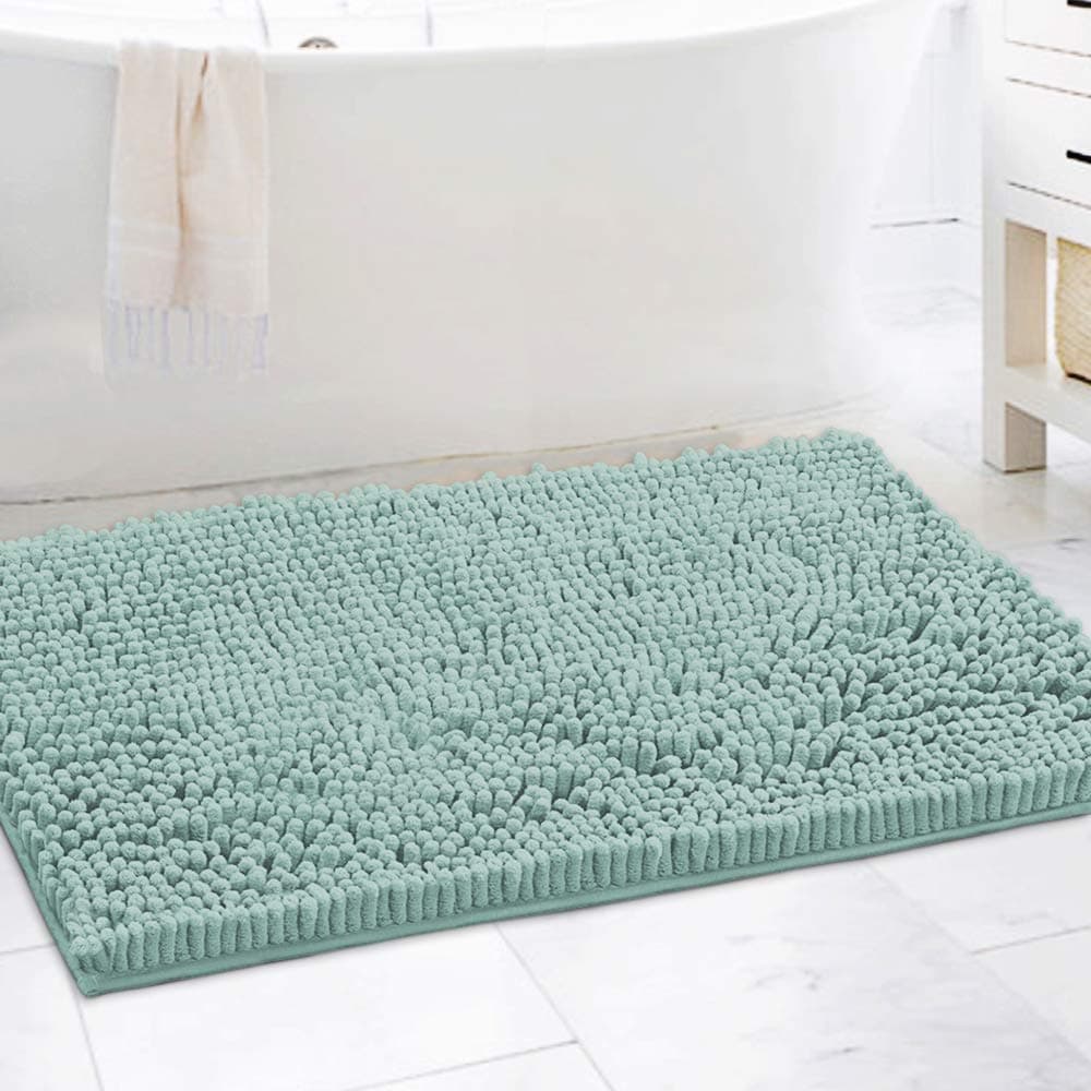 HVERSAILTEX Bathroom Rugs Bath Mat Bath Rugs Bath Mats for Bathroom Non Slip Extra Soft Chenille Bath Rug Fulffy Shag Indoor Rug Carpet for Entry Living Room Cool Blue Extra Large 24 x 36