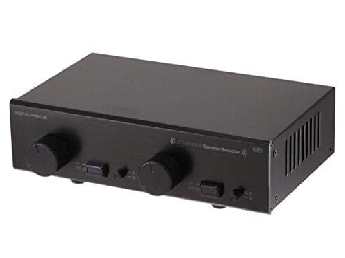 Monoprice 108231 2-Channel A/B Speaker Selector - Black with Volume Control, Built in Independent Volume Controls, Accepts Wire Gauges Up to 14AWG