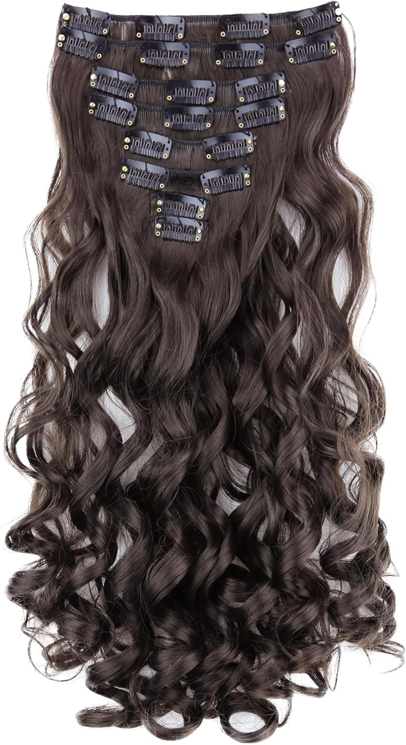 CAISHA XXL 15 8 Pieces Set Clip In Extensions Hair Extension Hairpiece Voluminous Wavy Brunette CES1041