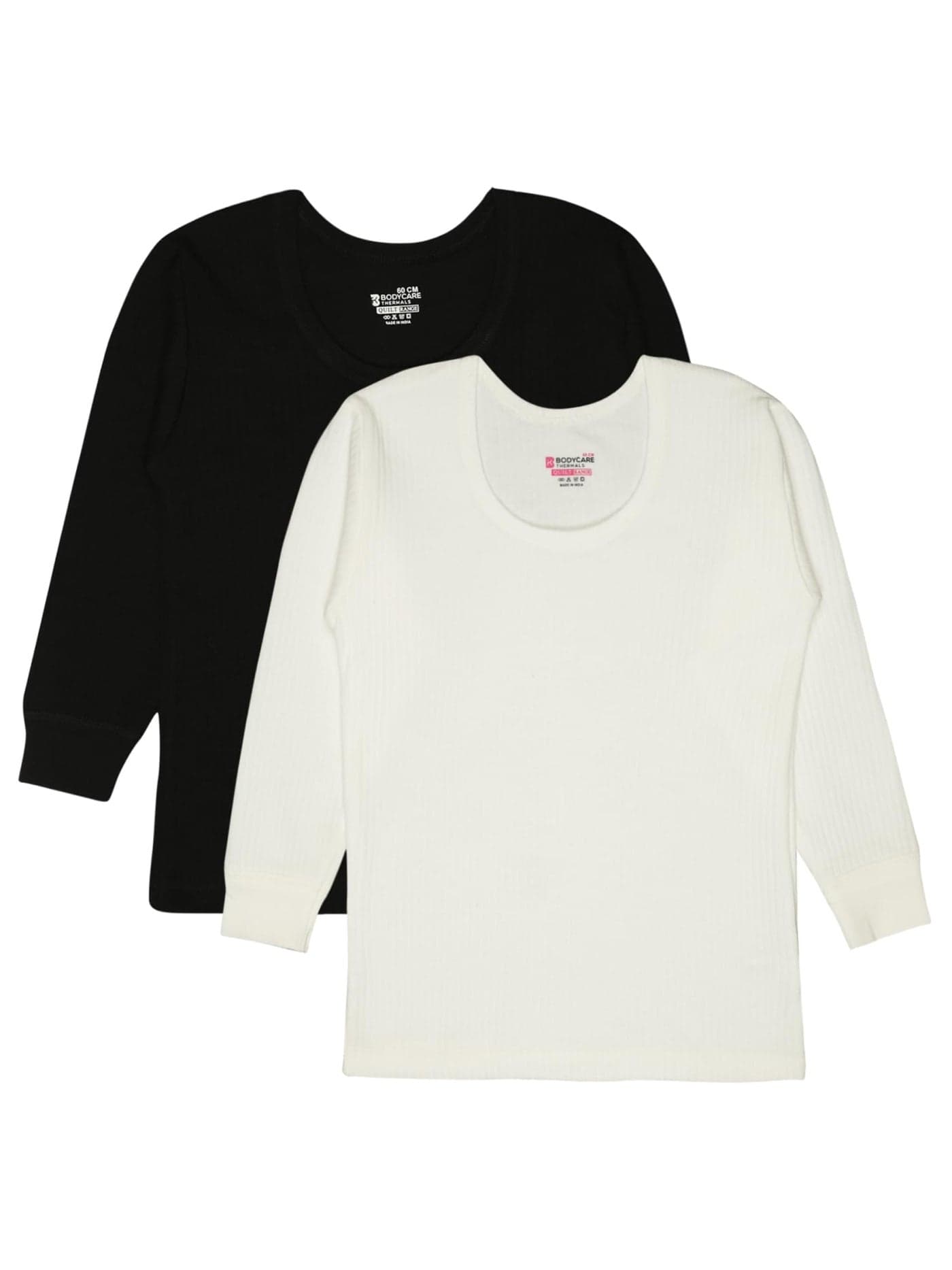 BODYCARE Unisex Thermal Tops Round Neck Full Sleeves Pack of 2 - Black & White