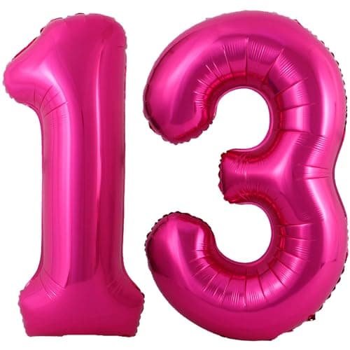Hot Pink 13 Number Balloons 40 Inch Giant Number 13 Balloons Foil Mylar Helium Hot Pink Number Balloons for 13th Birthday Party Supplies Anniversary Event Celebration Decorations