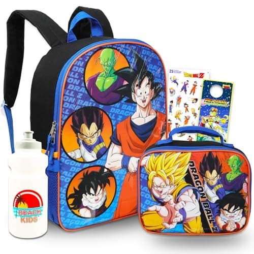 TOEI Animation Dragon Ball Z Backpack with Lunch Box Bundle with 16 Backpack Lunch Bag Water Bottle Stickers More Dragon Ball School Backpack Kids