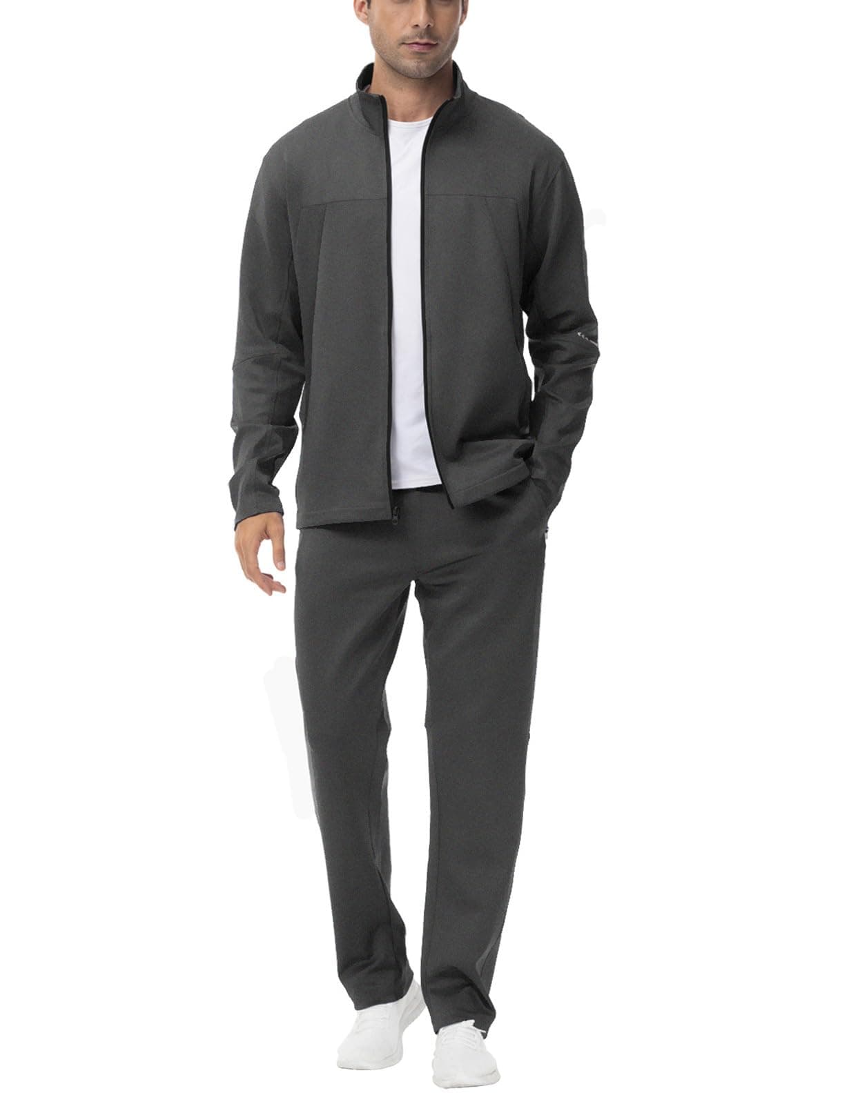 BGOWATU Mens Tracksuits 2 Piece Running Sports Sweatsuits For Men Full Zip Athletic Jackets and Pants Outfits Dark Gray L