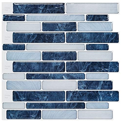 LONGKING Self-Adhesive Kitchen Backsplash, Marble Look Decorative Tiles (10 Tiles) (Dark Blue)