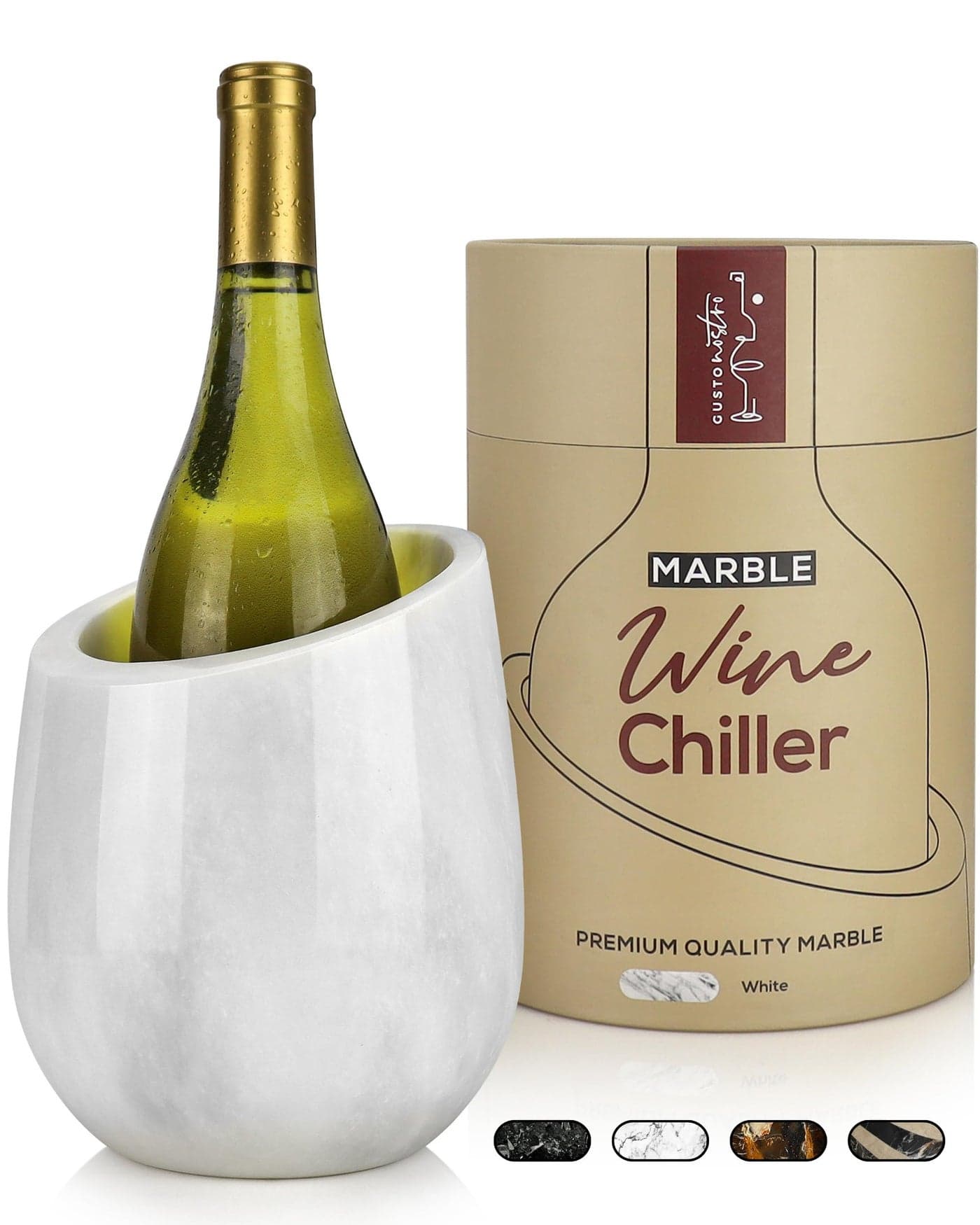 Gusto Nostro Marble Wine Chiller Bucket 750ml Wine Bottle Cooler and Champagne Chiller for Party Kitchen Bar Cart Decor to Chill Keep Bottles Cold with Unique Wine Lovers Gift Box White