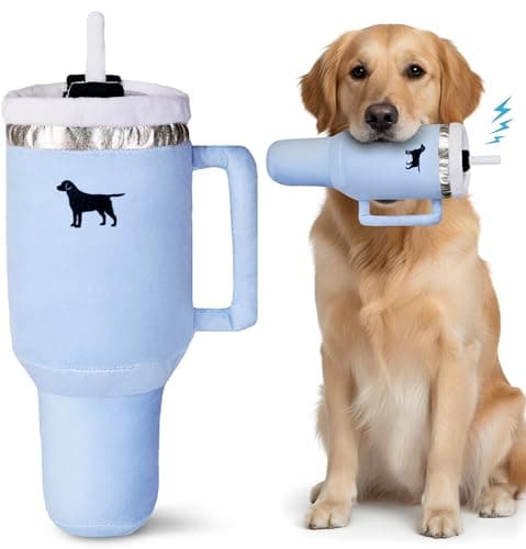 PUPROAR Pup Cup Tumbler Dog Toy Cute Girl Dog Toys and Birthday Gift Soft Plush Squeaky Toy for Puppies Chambray Blue