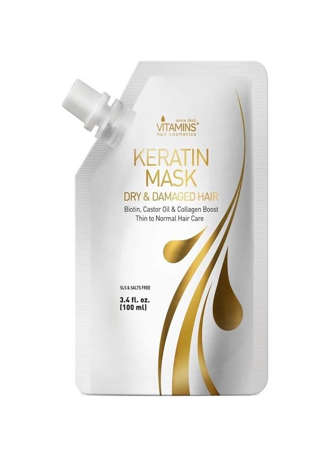 Vitamins Keratin Hair Mask Deep Conditioner - Biotin Protein with Castor Oil Repair for Dry Damaged and Color Treated Hair - Conditioning Treatment for Curly or Straight Thin Fine Hair (Travel Size)