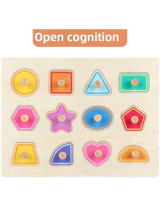 Direct Hand-held Plate Jigsaw Puzzle Children's Early Education And Intelligence Wooden Toys Digital Letters Fruit Geometric Shapes-Color:OJR-shape Cognition Of Large Wooden Nail Hand-held Board