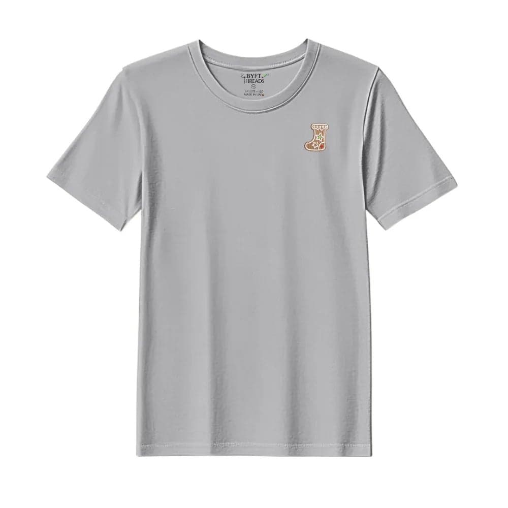 Threads Medium Grey Polycotton T-Shirt - Christmas "Gingerbread Stocking Cookie" Embroidered Design, Premium Holiday Collection