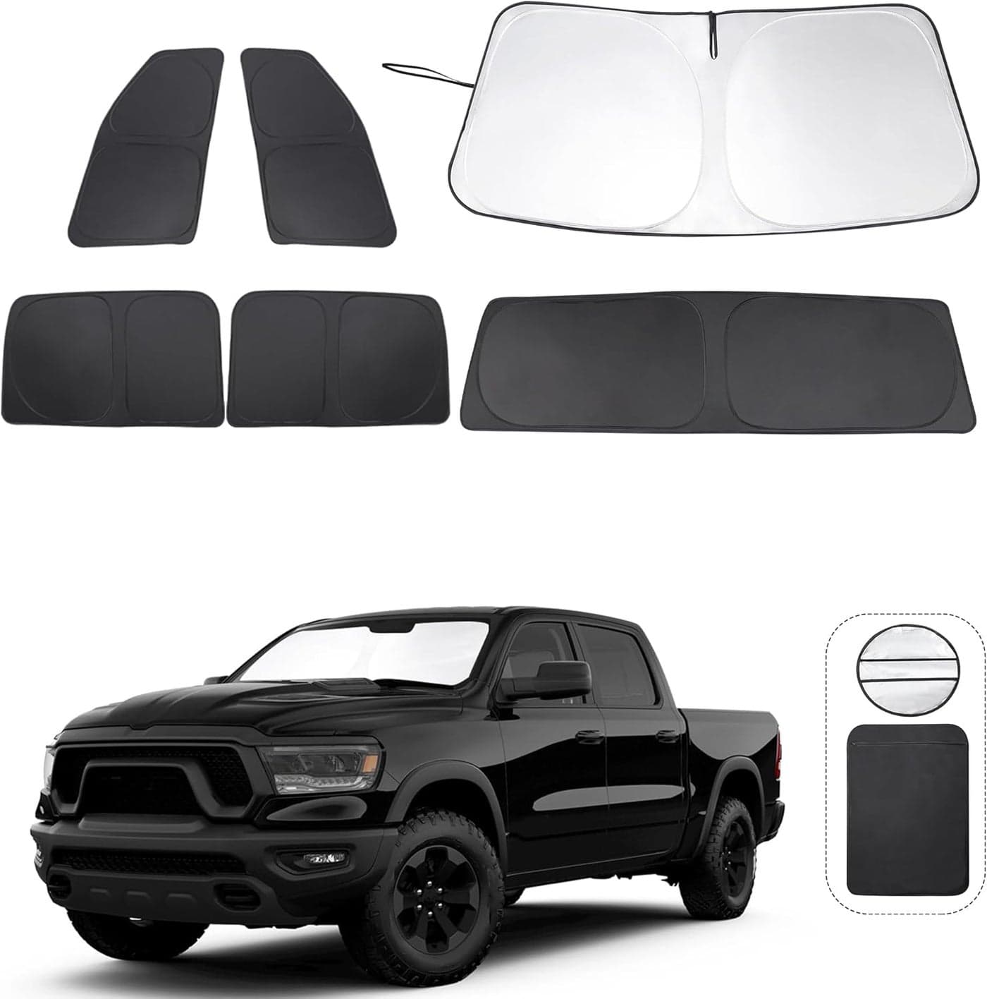 TINGLU Window Shades for Dodge RAM 1500 (2019-2025) - 6PCS Sun Shade Kit