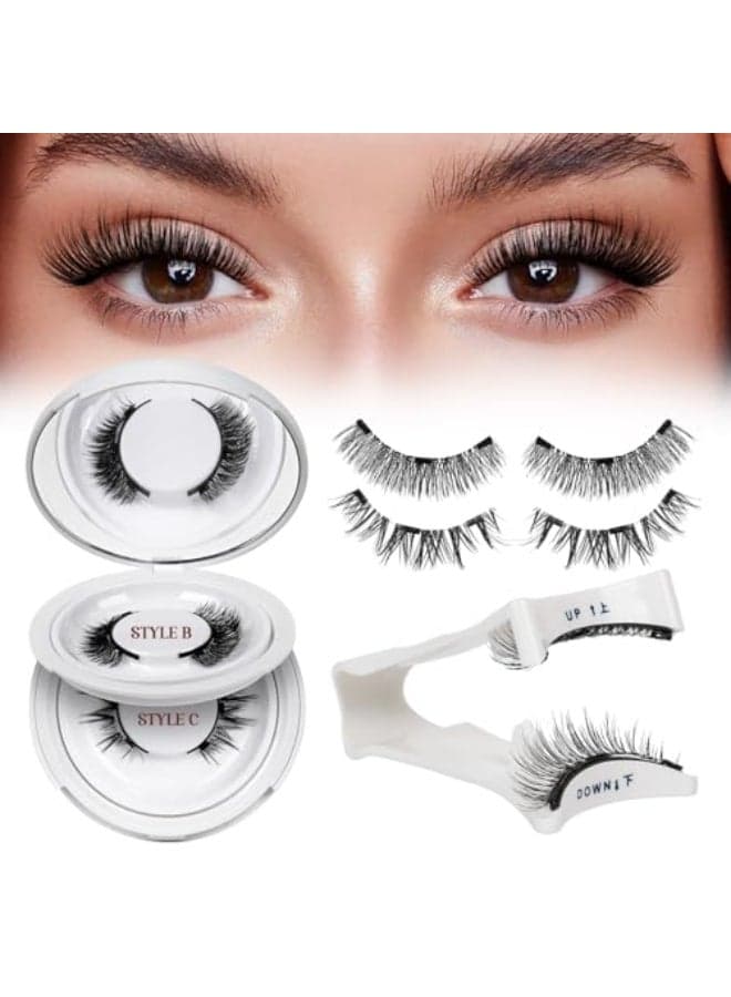 QUEWEL Magnetic Eyelashes 2 Pair Reusable Magnetic Eyelashes with Applicator No Glue Needed Eyelashes Cat Eye Natural Look Lash Clusters Kit Easy to Wear and RemoveA06