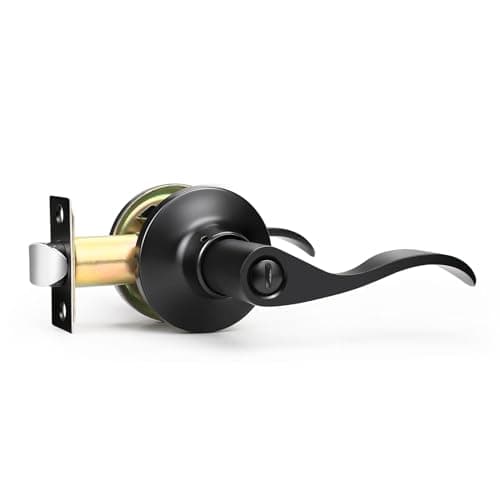 GOBEKOR 1 Pack Privacy Door Levers Matte Black Lever Door Handles Interior for Bedroom and Bathroom Door Locks Wave Door Handles