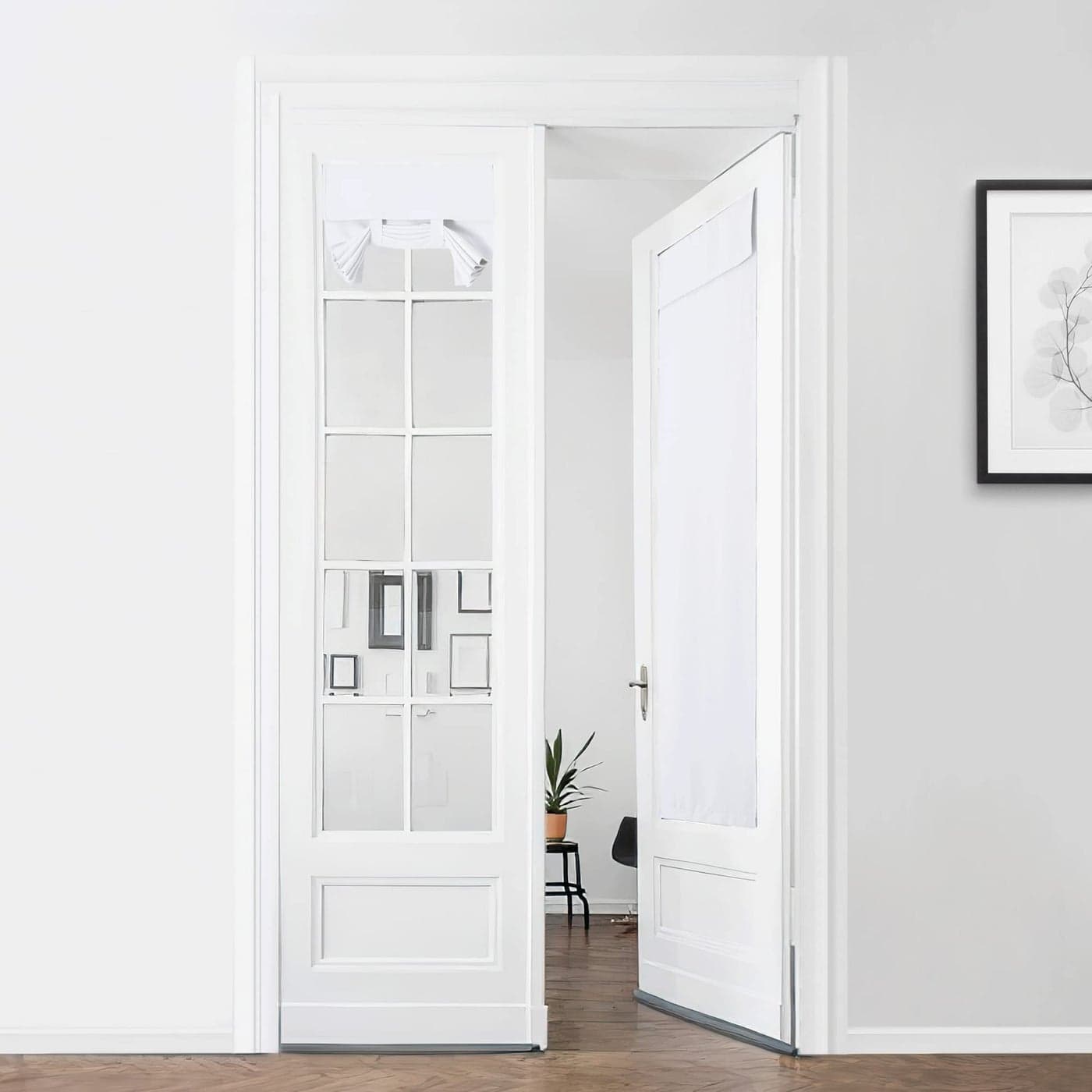 NICETOWN Front Door Curtains Thermal Insulated Tricia Window Curtain Self Adhesive Window Covering Drapery Room Darkening Blinds for Patio French Door W26 x L72 inch 1 Panel Pure White