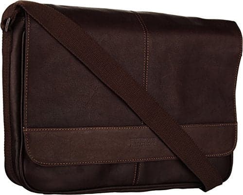 Kenneth Cole REACTION Risky Business Messenger FullGrain Colombian Leather Crossbody Laptop Case Tablet Day Bag Brown