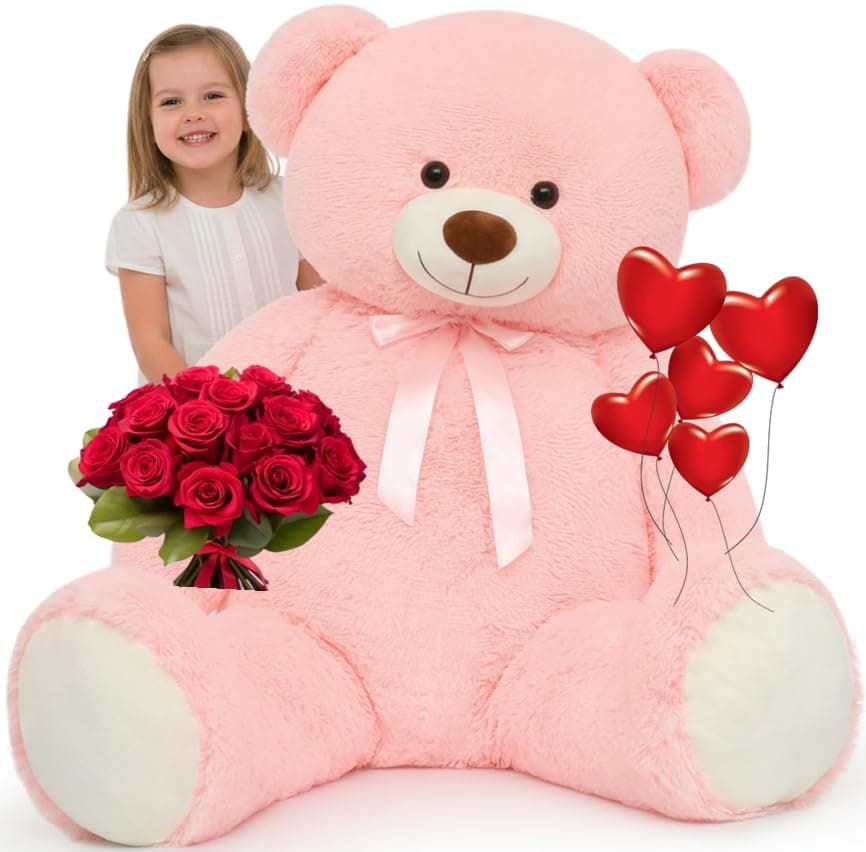 Tezituor Valentines Pink Big Teddy Bear 5ft Giant Bears Stuffed Animal Plush59 Soft Bear Plushies for Girls Girlfriend Gifts for Christmas Birthday Baby Shower