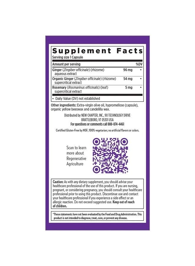 Ginger Supplement Force with Supercritical Organic + Non-GMO Ingredients Vegetarian Capsules, 60 Count