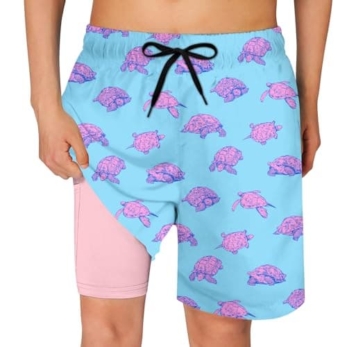 Cozople Boys Swim Trunks Size 10-12 Funny Blue Sea Turtle Graphic Compression Bathing Suit Swimwear Summer Quick Dry Boxer Brief Liner Beach Board Shorts for Casual Homewear Swimsuit