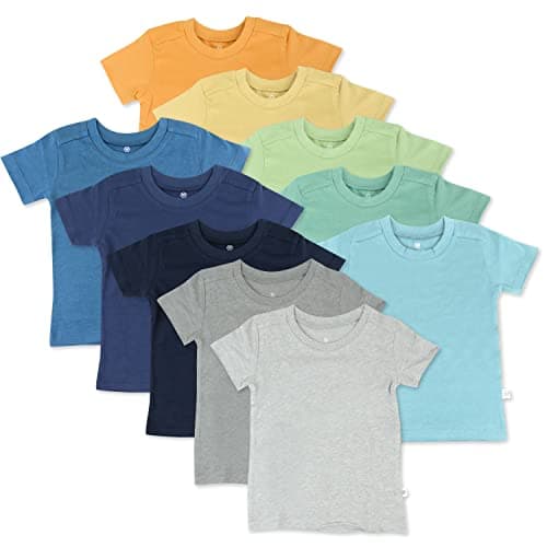 HonestBaby 10-Pack Short Sleeve T-shirts 100% Organic Cotton Baby, Toddler, Little Kids, Boys, Girls, Unisex, Rainbow Boy, 5T
