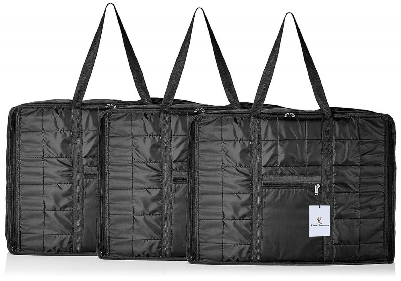 Kuber Industries Parachute Big Underbed Moisture Proof Storage Bag with Zippered Closure and Handle Black Pack of 3 Standard CTKTPAR11