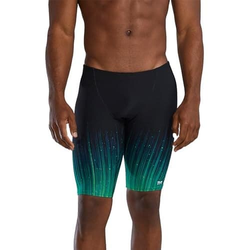 TYR Men's Standard Durafast Elite Solid Jammer Swimsuit, Green Speedwarp, 38
