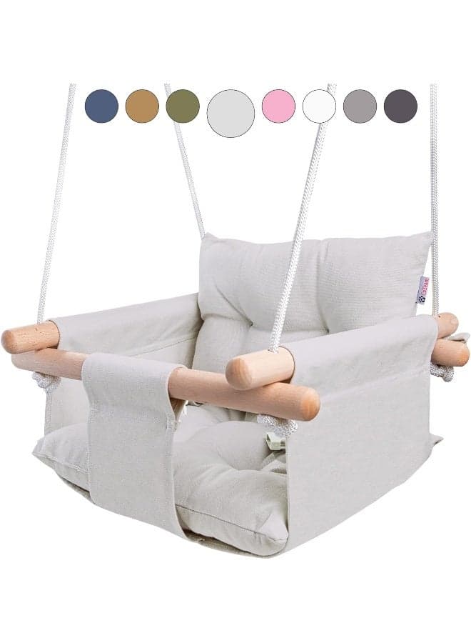 CaTeam - Canvas Baby Swing, Wooden Hanging Swing Seat Chair with Safety Belt, Durable Baby Hammock Chair, Outdoor and Indoor Swing for Kids, Mounting Hardware Included, Gray