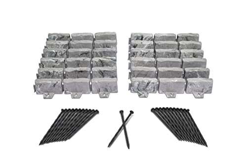 EasyFlex NoDig Landscape Edging with Anchoring Spikes 27 in Tall Decorative StoneLook Garden Border 15 Foot Kit Slate Gray