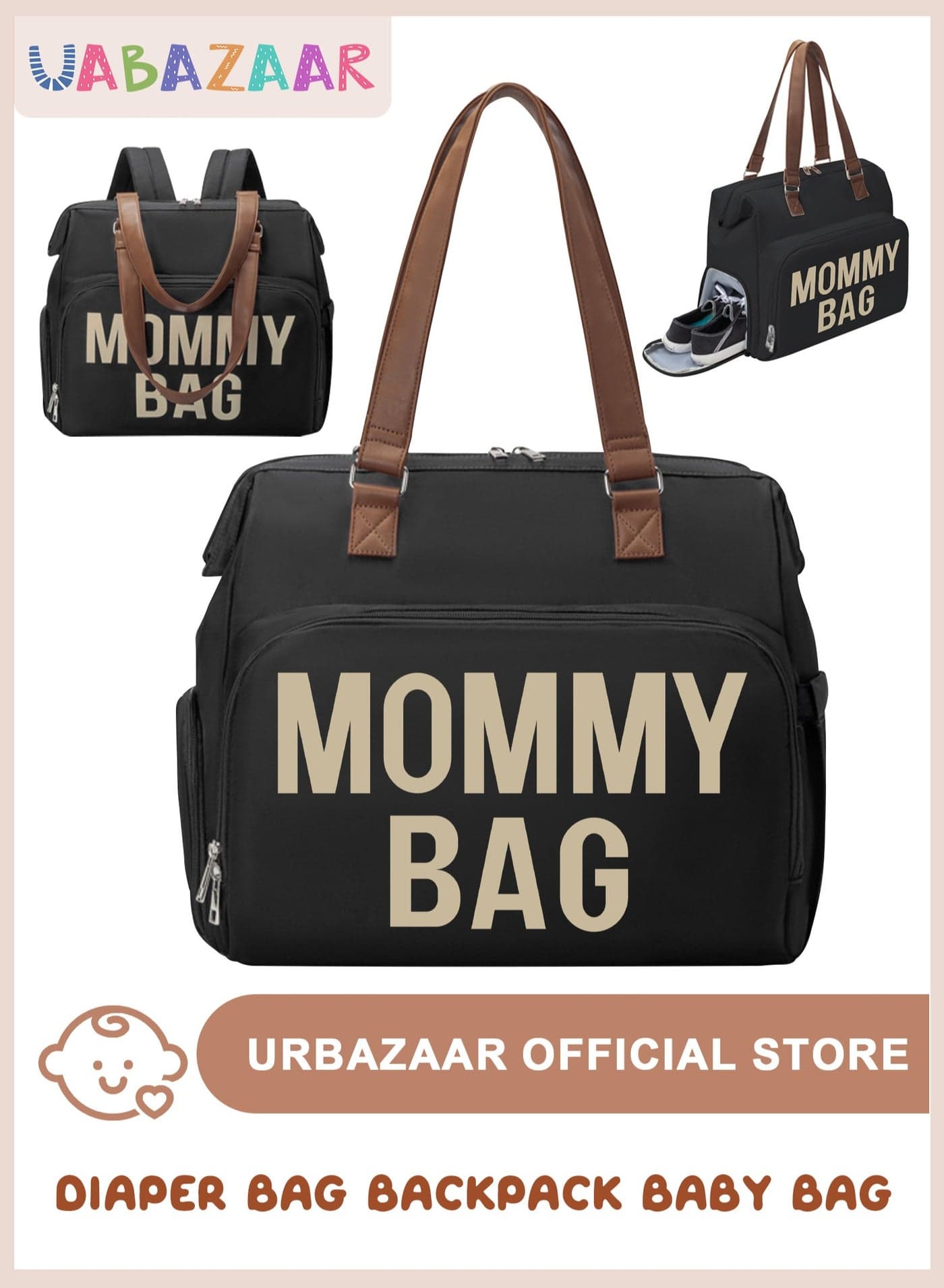 Diaper Bag Tote,Diaper Bag backpack with Pacifier Case Large Travel Diaper Tote Caddy for Mom and Dad Multifunction Large Baby Bag - Black