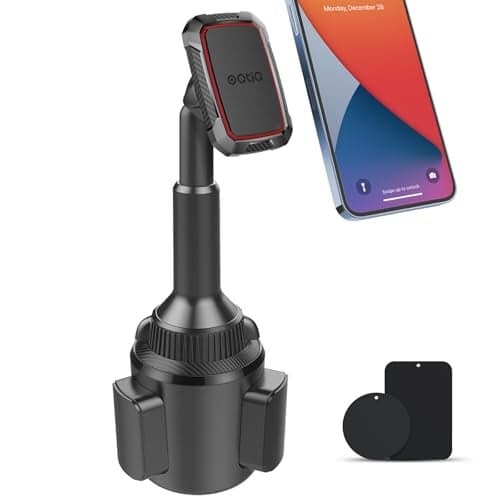 OQTIQ Magnetic Phone Cup Holder for Car - Adjustable Height & Multi-Angle - One-Hand Operation - Compatible with Samsung, Google, & More - Black, Not for MagSafe