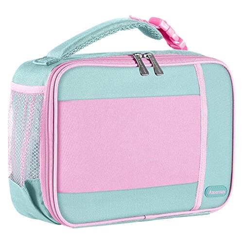 Amersun Kids Insulated Lunch Box, Lunch cooler with Water Bottle Holder, Keep Food Warm Cold School Lunch Bag for Kids Teen Girls Boys, Lunch Tote Bag for Children, Light Pink New