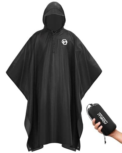 Foxelli Rain Poncho for Adults – Extra Long Reusable Waterproof Raincoat with Hood, Lightweight for Hiking, Camping, Outdoors