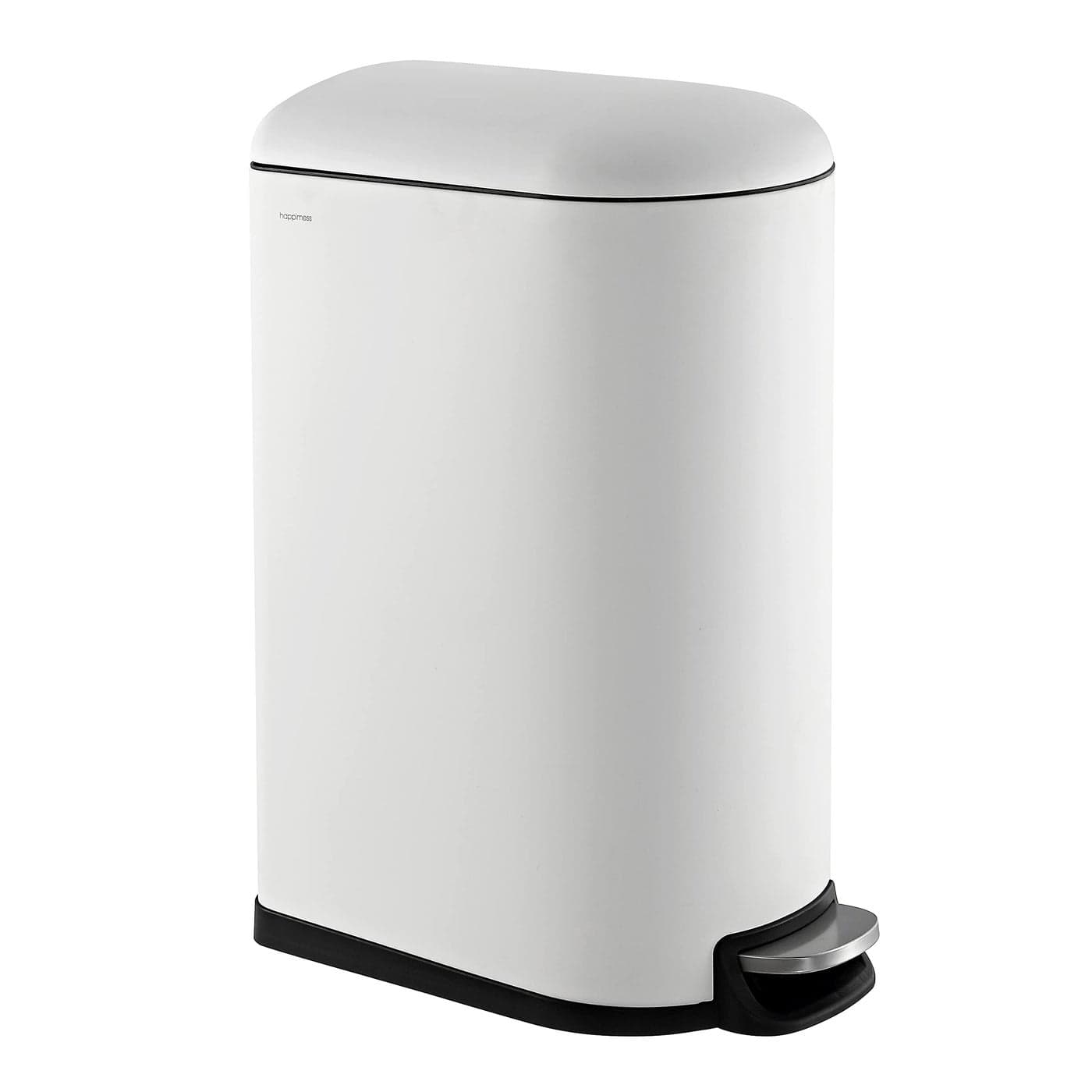 happimess HPM1009C Roland Mini 26Gallon StepOpen Trash Can with SoftClose Lid Modern Minimalistic Fingerprint Proof for Home Kitchen Laundry Room Office Bedroom Bathroom White