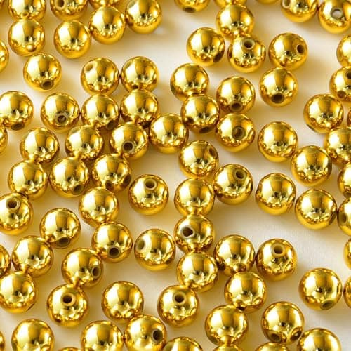Laopottbeads 350 Pcs Gold 10MM Beads for Jewelry Making Round Beads DIY Kit for Bracelets Earrings Necklaces Anklets