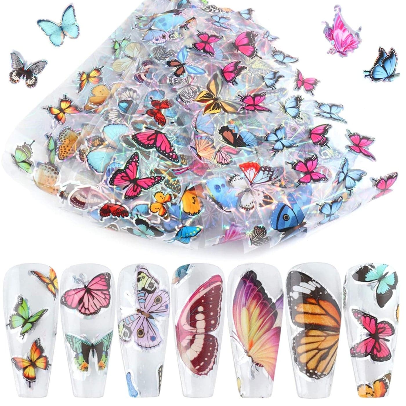 Butterfly Nail Art Stickers Transfer Foils Butterflies Nail Foil Laser Glitter Butterfly Nail Art Design Holographic Nail Film Decor for Women Girls Manicure Tips Decorations Nails Foils 10 Sheets