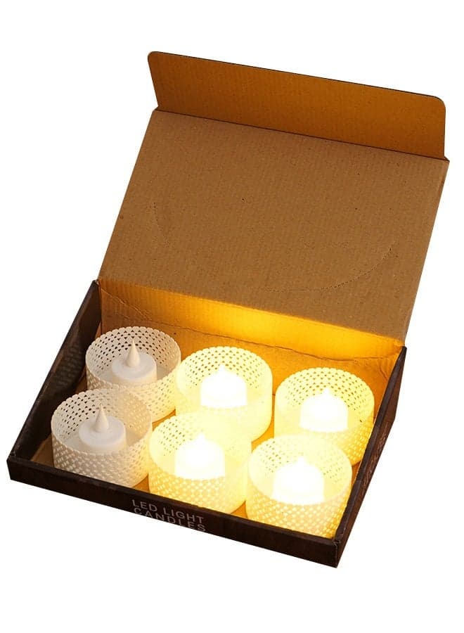 6 Pcs Flameless Hollow-out LED Tea Lights Candles,Fake Candle, LED tealight Candles in Warm Yellow for Wedding,Halloween,Decorations,Party, Home, Table Decor