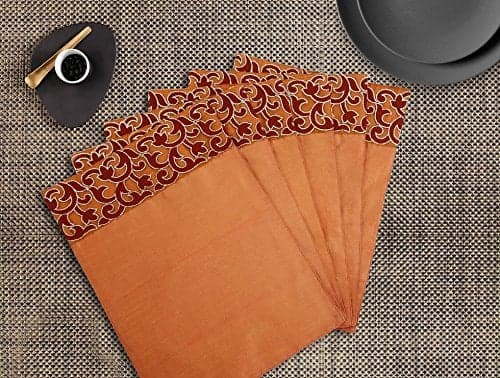 Dekor World Floral Emboridery Rust Place Mat Set of 6 Pcs