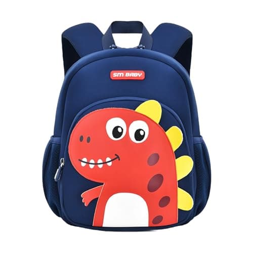 Dinosaur Anti-lost Kids Backpack for Kindergarten Preschool Boys with Safety Leash, Lightweight Boys Small Backpack Daycare Bag, A-Dark-blue+Red