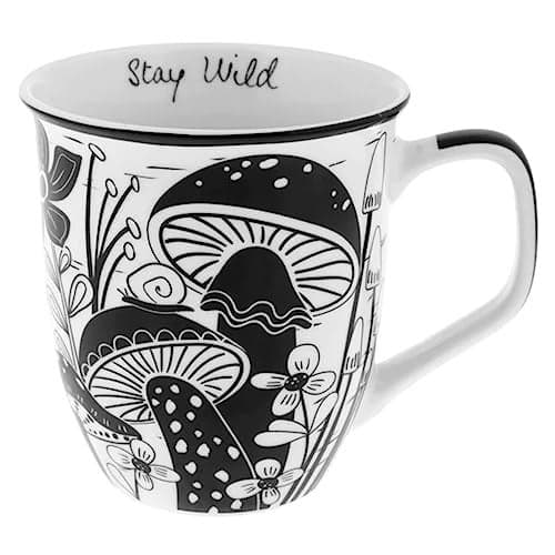 Karma Gifts 14 oz Black and White Boho Mug Mushroom - Cute Coffee and Tea Mug - Ceramic Coffee Mugs for Women and Men