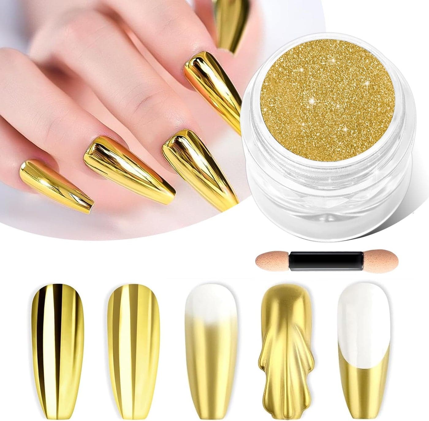 Gold Chrome Nail Powder BISHENGYF: 1g Metallic Mirror Effect Chrome Powder for Nails Manicure Decoration Reflective Pigment Gold Nail Powder for Nail Art Gel Polish Home DIY,Gifts