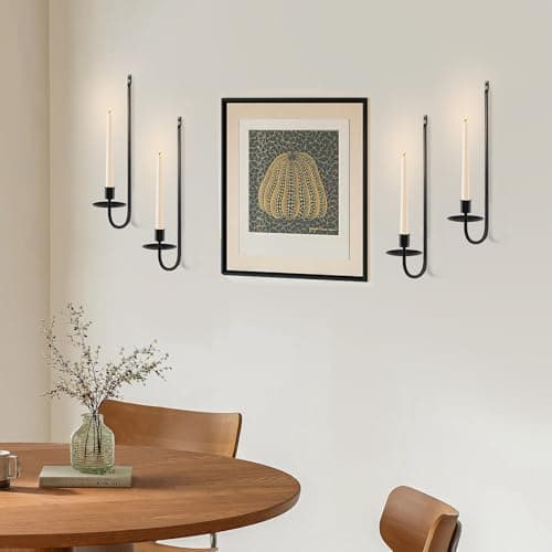 Black Candle Sconces Set of 4 Taper Pillar Wall Candle Holder Black Wall Decor for Entryway Fireplace Stair Corner