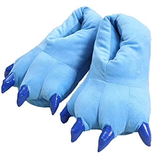 Funny Fuzzy Animal Paw Slipper for Boy Girl Women Men, Winter Unisex Soft Paw Claw Slippers Plush Animal Shoes Home Slippers Cosplay, S, Blue