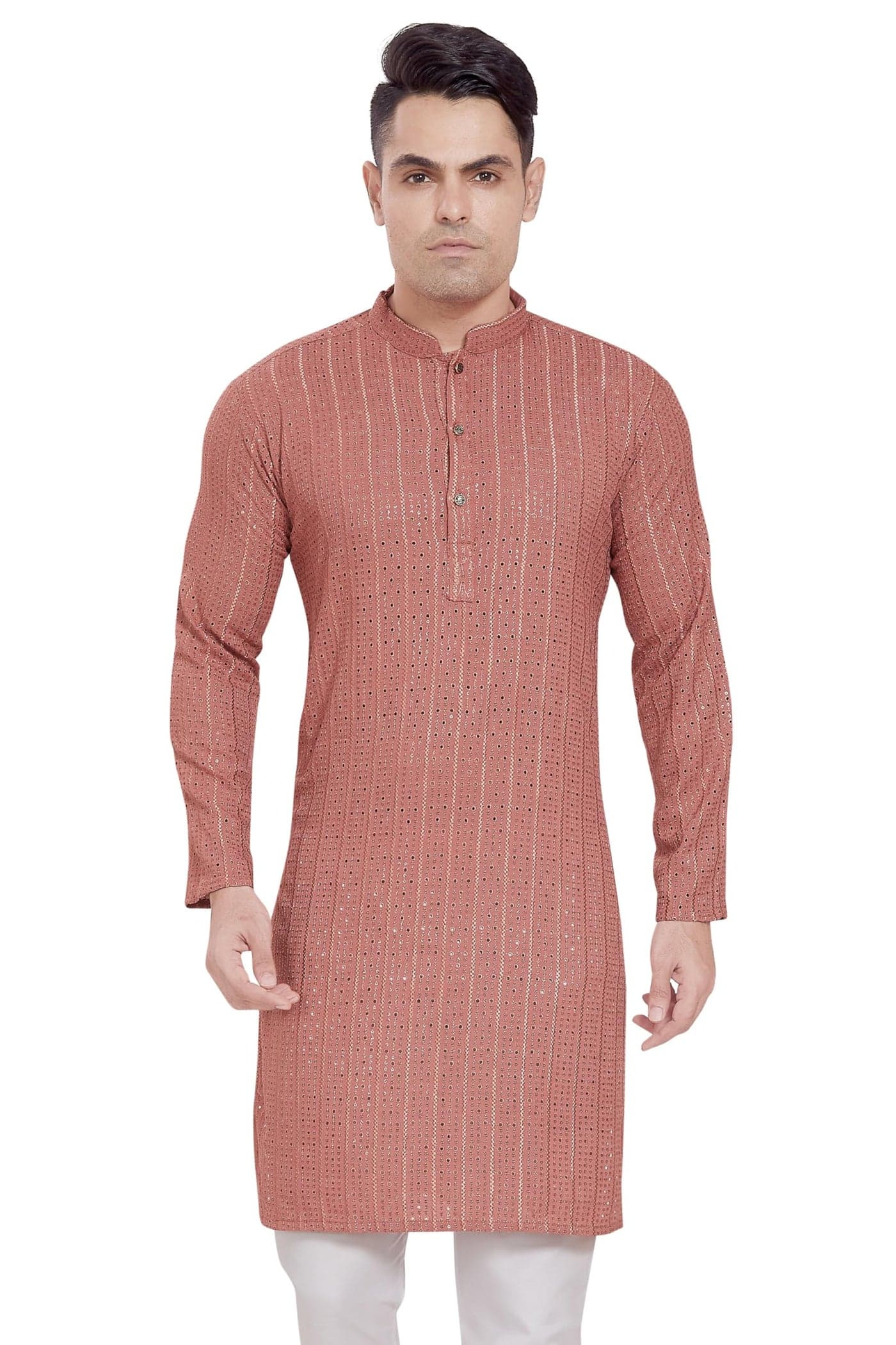 DIVISIVE Men's Embroidered Cotton Blend Only Slim Fit Kurta (DKRT380_M_Peach)