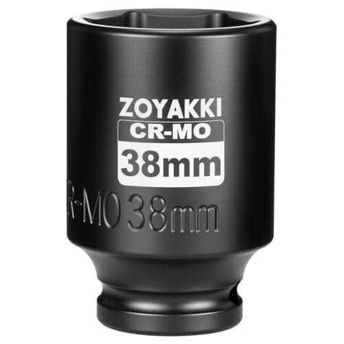 ZOYAKKI 1/2" Drive x 38 mm Deep 6 PT Impact Socket, CR-MO,1/2-inch Drive 6 Point Axle Nut Socket for Easy Removal of Axle Shaft Nuts (Metric 38MM)