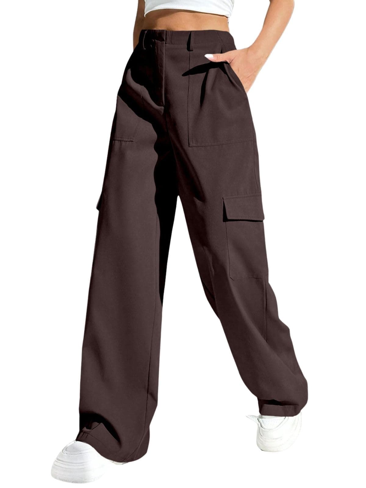 GRECIILOOKS Women Cargo Pant Dark Brown