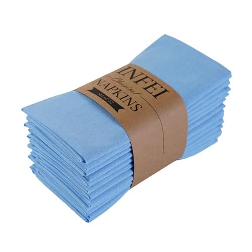 INFEI Solid Color Linen Blended Thin Dinner Cloth Napkins - Set of 12 (40 x 40 cm) - for Events & Home Use (Sky Blue)