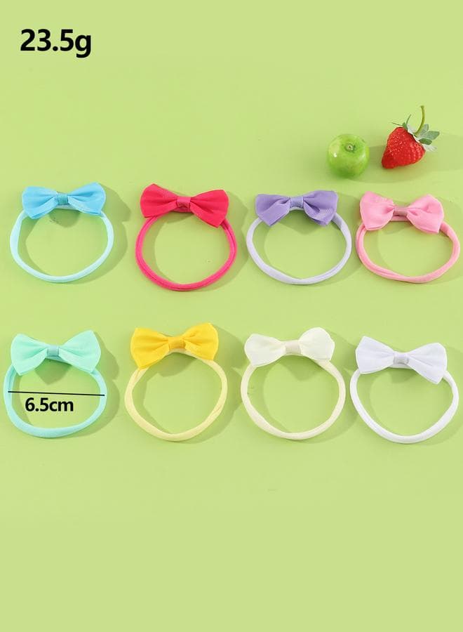 Set of 8 - Girls Solid Bow Hair Ties